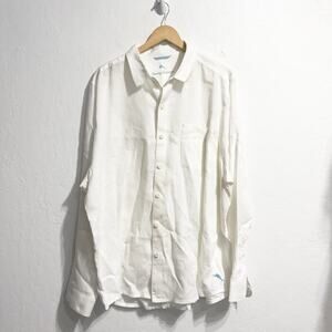 Tommy Bahama Linen Shirt Mens XL White Button Up Long Sleeve Pocket Vacation